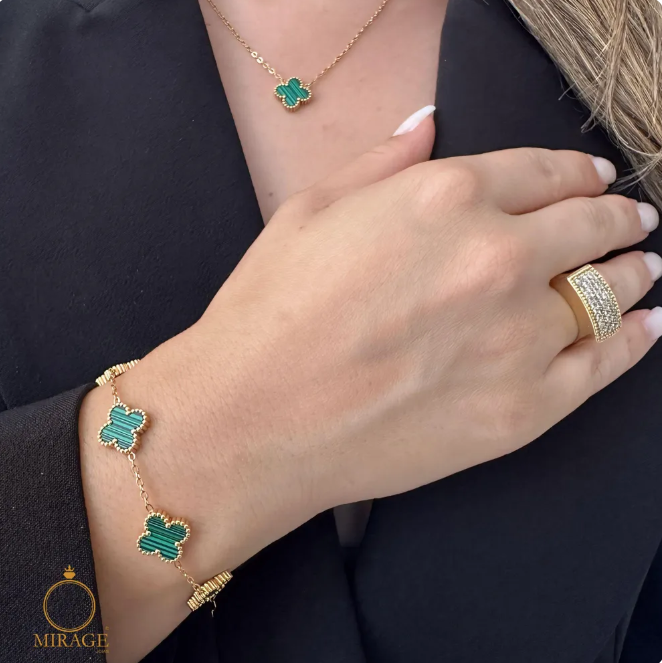 Set di Gioielli Florale Verde Lusso