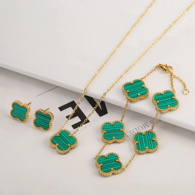 Set di Gioielli Florale Verde Lusso